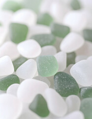 Poster - Close-up of Smooth Sea Glass Pebbles in Green and White