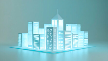 Aufkleber - Futuristic Smart City at Night: Blue Neon Lights and Network Connections