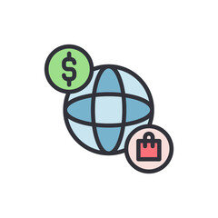 Poster - global e-commerce and transactions presenting worldwide trade solutions