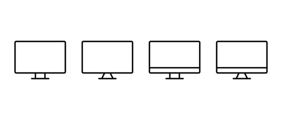 Fototapete - Computer monitor outline icon set. Desktop screen sign symbol. Editable stroke