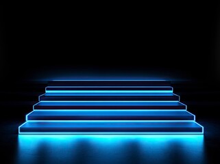 Poster - abstract background with a dark floor and blue light beams. glowing lines in the shape of an illumin