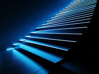 Poster - abstract background with a dark floor and blue light beams. glowing lines in the shape of an illumin