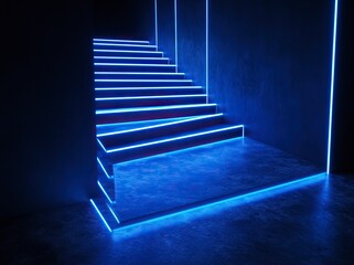 Poster - abstract background with a dark floor and blue light beams. glowing lines in the shape of an illumin