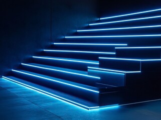 Poster - abstract background with a dark floor and blue light beams. glowing lines in the shape of an illumin