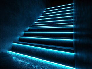 Poster - abstract background with a dark floor and blue light beams. glowing lines in the shape of an illumin