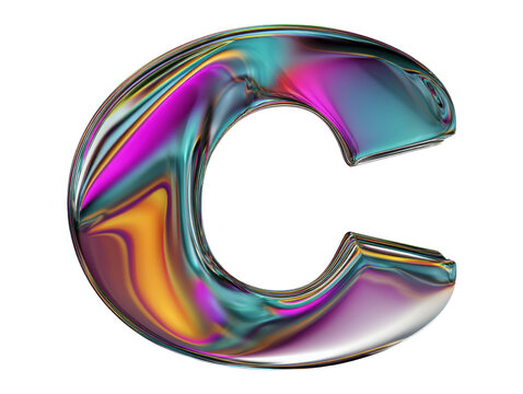Iridescent Letter C Isolated on white and transparent background. PNG Artistic Alphabet Design