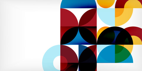 Poster - Abstract geometric composition. Overlapping circles create complex patterns, vibrant colors dominate design. Minimalist aesthetic, modern art style.