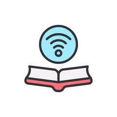 Poster - Digital Age Learning Open Book With Wireless Network Sign Symbol