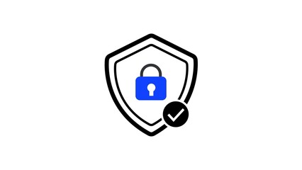 Poster - Security and protection icon depicting a blue padlock inside of a shield with a checkmark illustrating data privacy and digital safety