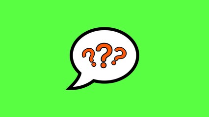 Poster - Three question marks symbolized inside a speech bubble on a bright green background representing uncertainty or questioning
