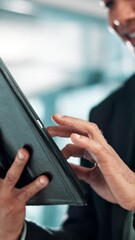 Poster - Office, business and hands of man on tablet for networking, internet connection and financial planning. Corporate, professional and worker on digital tech for website, research and finance review