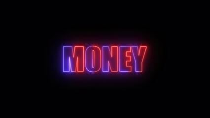 Poster - Illuminated neon sign spelling money with a striking red and blue color scheme against a deep black background suitable for diverse creative projects.