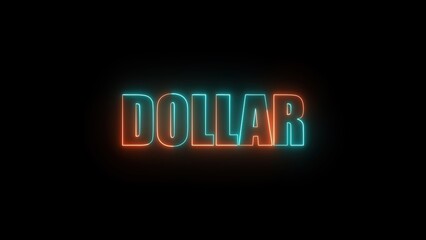Poster - Vibrant neon dollar sign typography illuminated against a sleek black background representing finance economy and capital. a bright and stylish design.