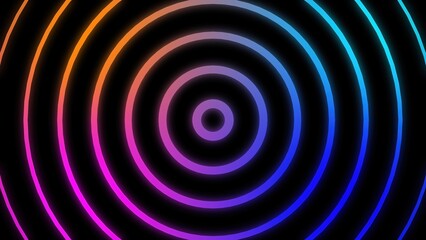 Poster - Abstract colorful concentric circles with neon gradients against a black background creating a dynamic visual effect perfect for digital design.