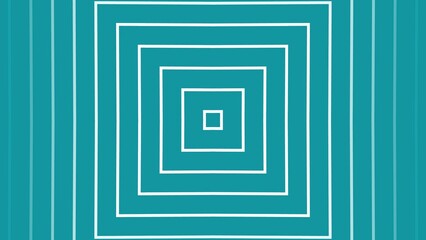 Poster - Teal and white geometric pattern composed of concentric squares and vertical lines creating a modern and abstract visual design.