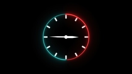 Poster - Glowing neon clock dial against a black background showing time concepts and design elements for modern visual projects.