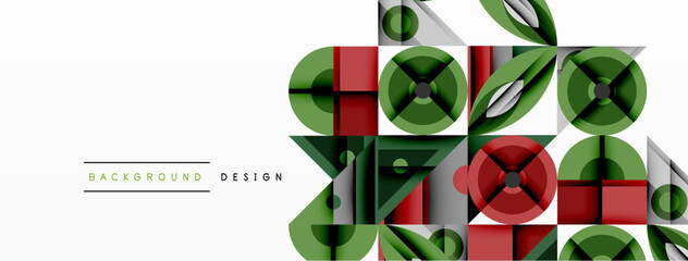 Fototapete - Abstract geometric pattern. Green, red, black shapes overlap. Modern design element for backgrounds, banners, presentations. Minimalist style.