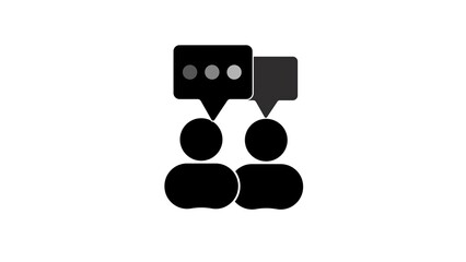 Poster - Simple black and white illustration depicting a conversation between two people with speech bubbles indicating an exchange of ideas.