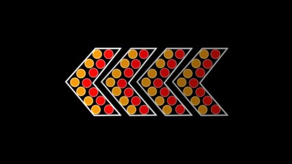 Poster - Abstract geometric arrow composition in red and yellow circle motif set against a black background creating a modern graphic design