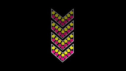 Poster - A stylized geometric arrow design composed of pink and yellow dots with a white outline displayed against a black background, creating a modern aesthetic.