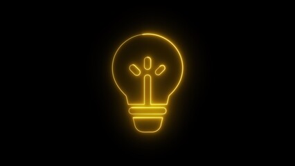 Poster - Glowing yellow lightbulb icon on black background representing concept of ideas innovation and creativity in digital art