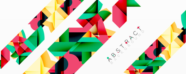 Leinwandbilder - Geometric shapes overlap, creating vibrant colorful pattern. White space includes text abstract background. Modern design elements present.