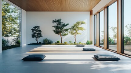 Poster - Meditative space design modern studio interior architecture serene environment bright viewpoint minimalist concept