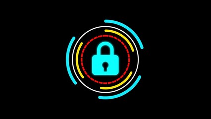 Poster - Secure digital technology concept illustrating protection with a glowing padlock symbol on a black background suggesting data safety