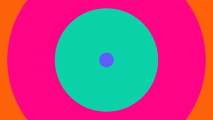 Poster - Abstract colorful circular design featuring concentric rings in vibrant pink teal and orange with a small purple dot in the center a minimalist and creative design.