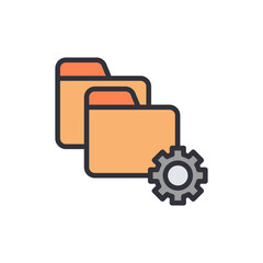 Poster - Orange Folders And Gray Cogwheel Symbolizing Data Organization Options