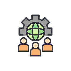 Poster - Global Teamwork Concept With Globe Within Gear And Group Of People