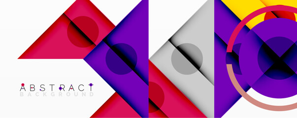 Leinwandbilder - Geometric shapes overlap, creating vibrant colorful design. Purple, red, yellow dominate composition. Modern aesthetic.