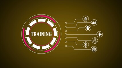 Poster - Abstract business training concept with icons depicting knowledge growth and financial success on a modern digital interface