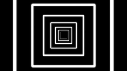 Poster - Abstract glowing white squares tunnel against a black background creating a modern and geometric visual illusion for creative design projects