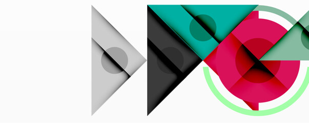 Leinwandbilder - Abstract geometric shapes overlap, creating dynamic composition. Colors include teal, pink, gray, plus white background. Modern design.