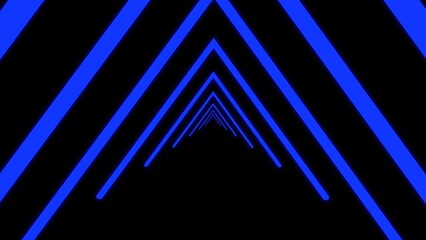 Poster - Abstract blue neon tunnel perspective geometric shapes with a sense of depth and futuristic design on a black background.