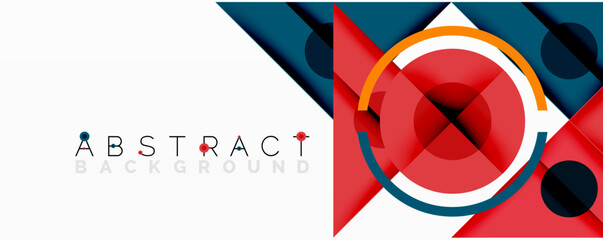 Leinwandbilder - Modern abstract design features geometric shapes, vibrant colors, dynamic composition. Red, blue, white elements create visual interest.
