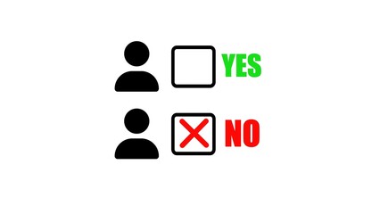 Poster - Simple illustration of yes and no choices represented by human figures and check boxes with a contrasting color scheme on a white background.