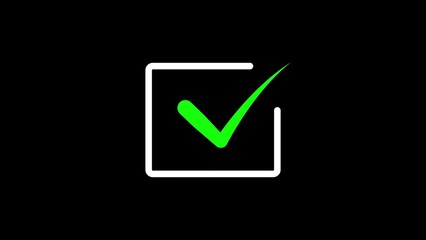 Poster - Green check mark in square signifying approval correct choice or confirmation against black background.