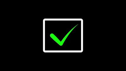 Poster - A simple design of a green check mark symbol inside a white outlined square box displayed on a black background for design and concept purposes.