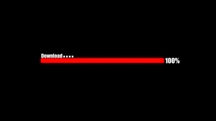 Fototapete - Animated red download progress bar reaching completion at 100 percent on a black background ideal for digital content.
