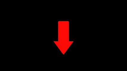 Poster - Red arrow pointing downwards simple graphic on black background symbolizing direction decline reduction and decrease
