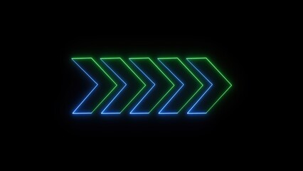 Poster - Neon arrow sign graphic design in shades of green and blue forming a continuous direction indicator with a contemporary vibrant and glowing effect on a dark background