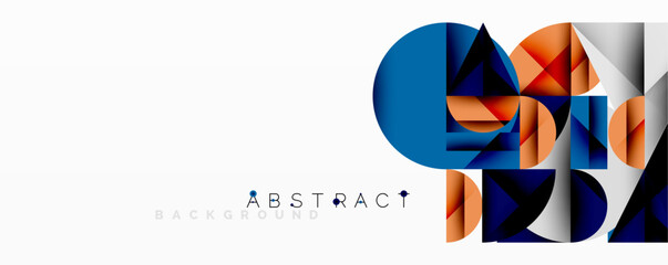 Leinwandbilder - Modern abstract design features overlapping geometric shapes. Blue, orange, gray tones create dynamic visual effect. Clean background enhances composition.