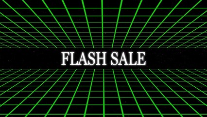 Poster - Eye-catching retro styled flash sale graphic with a neon green grid and glowing text, excellent for promotional campaigns and advertising material.