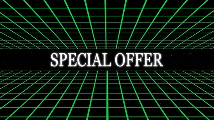 Poster - Special offer text overlayed on a neon grid background ideal for marketing, promotional content and cyberpunk style designs.