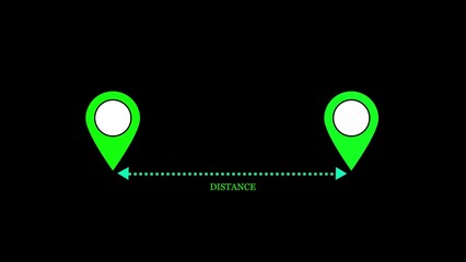 Poster - Visual representation of distance measurement between two points marked by vibrant green location pins on a dark background showcasing concept of location
