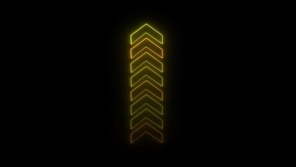 Poster - Glowing neon arrow pointing upward against a black background illustrating growth direction and progress for digital design and marketing