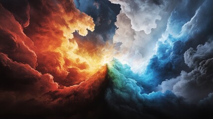 Poster - Dynamic clash of colors stormy skies over coastal landscape digital art dramatic atmosphere aerial view