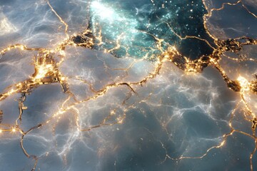 Poster - Cosmic energy flow aerial view of illuminated waterways in urban landscape abstract digital art
